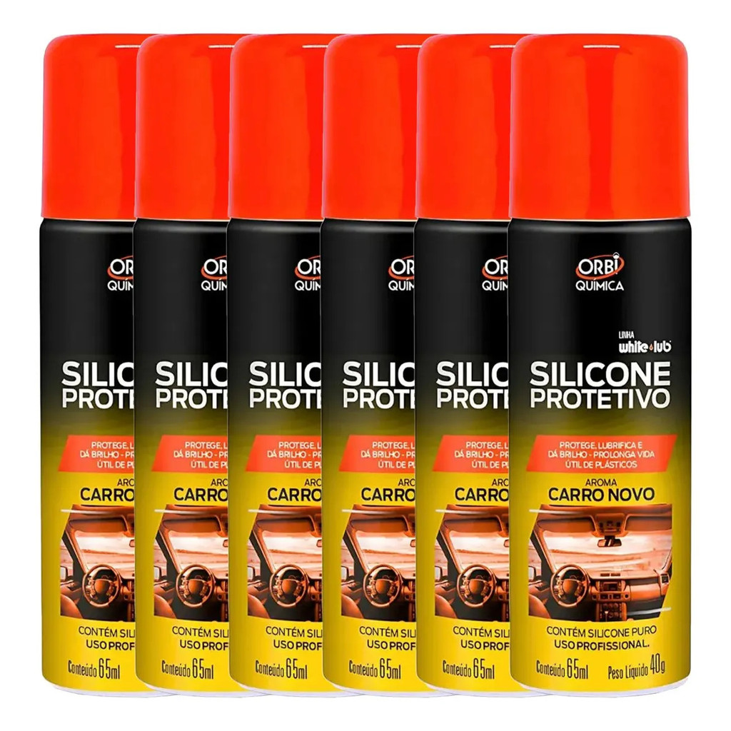 Kit 6 Silicone Spray Orbi 65ml Aroma Carro Novo Aerossol Protetivo Premium