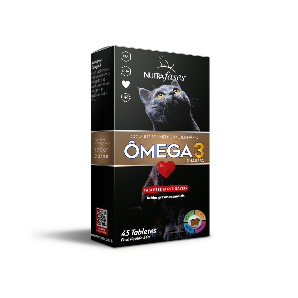 Nutrafases Ômega 3 para Gatos 45 Tabletes Suplemento Alimentar