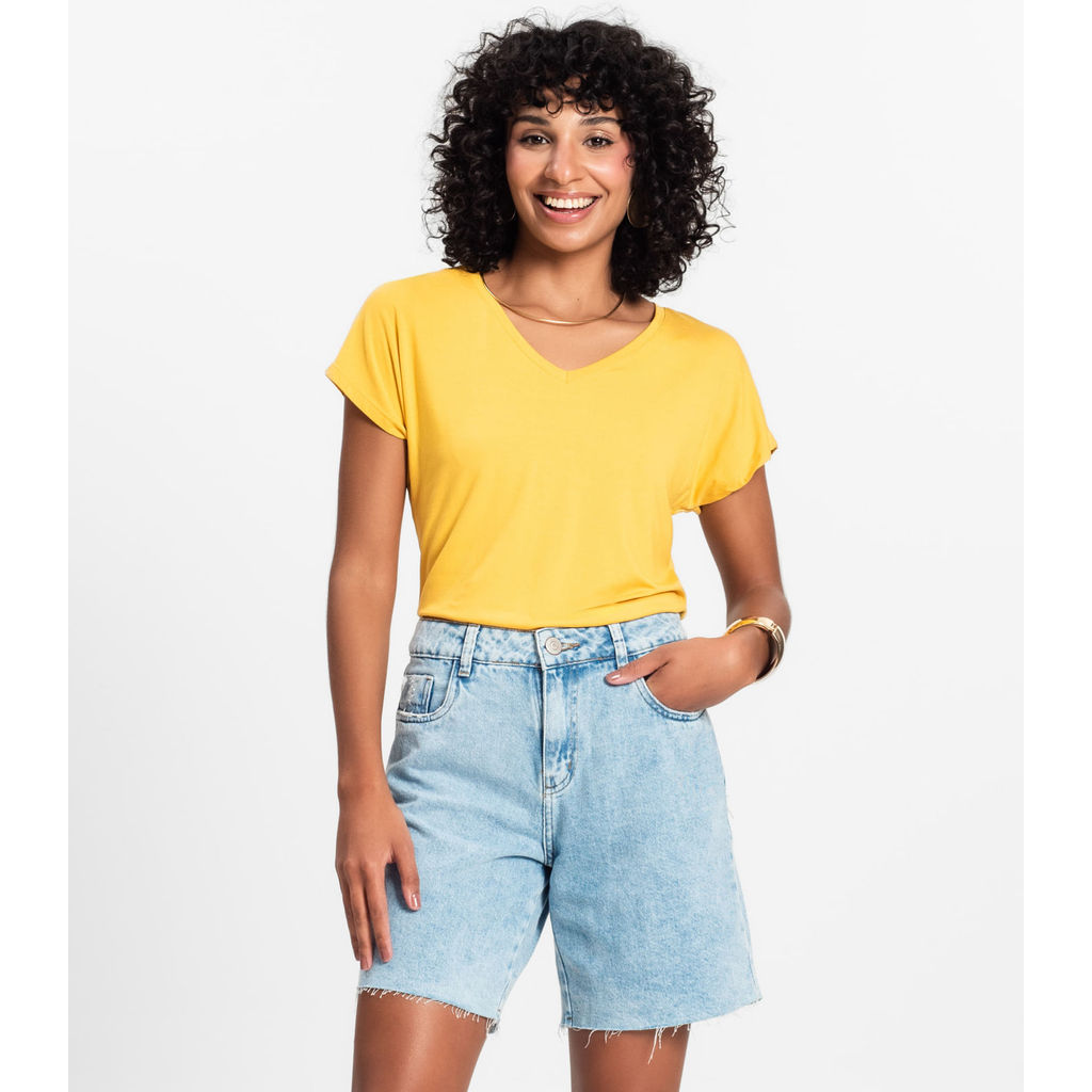 Blusa Feminina Viscotorcion Rovitex Amarelo