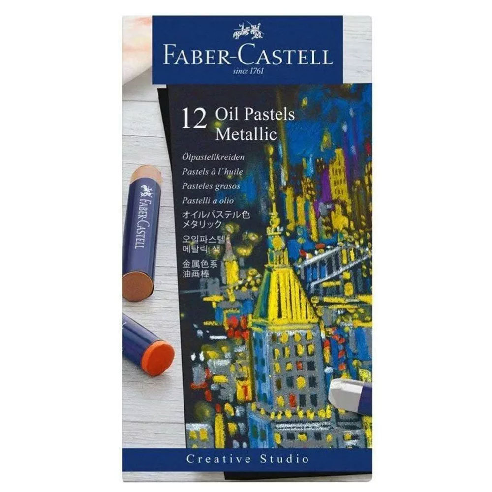 Giz pastel oleoso com 12 cores metálicas 127014 Faber-Castell