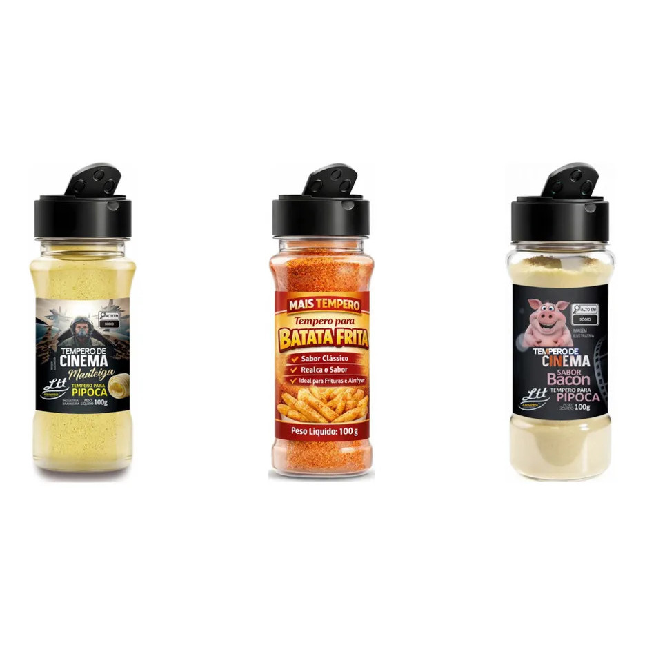 Kit Temperos Para Pipoca Manteiga 100g + Pipoca Bacon 100g + Tempero Batata Frita 100g - Mais Tempero Oficial