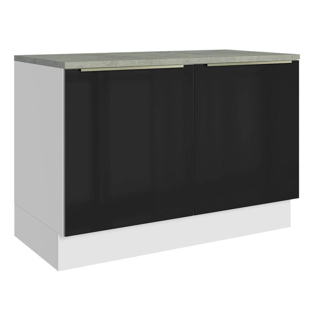 Balcão de Cozinha 120 cm 2 Portas Branco/Preto Lux Madesa