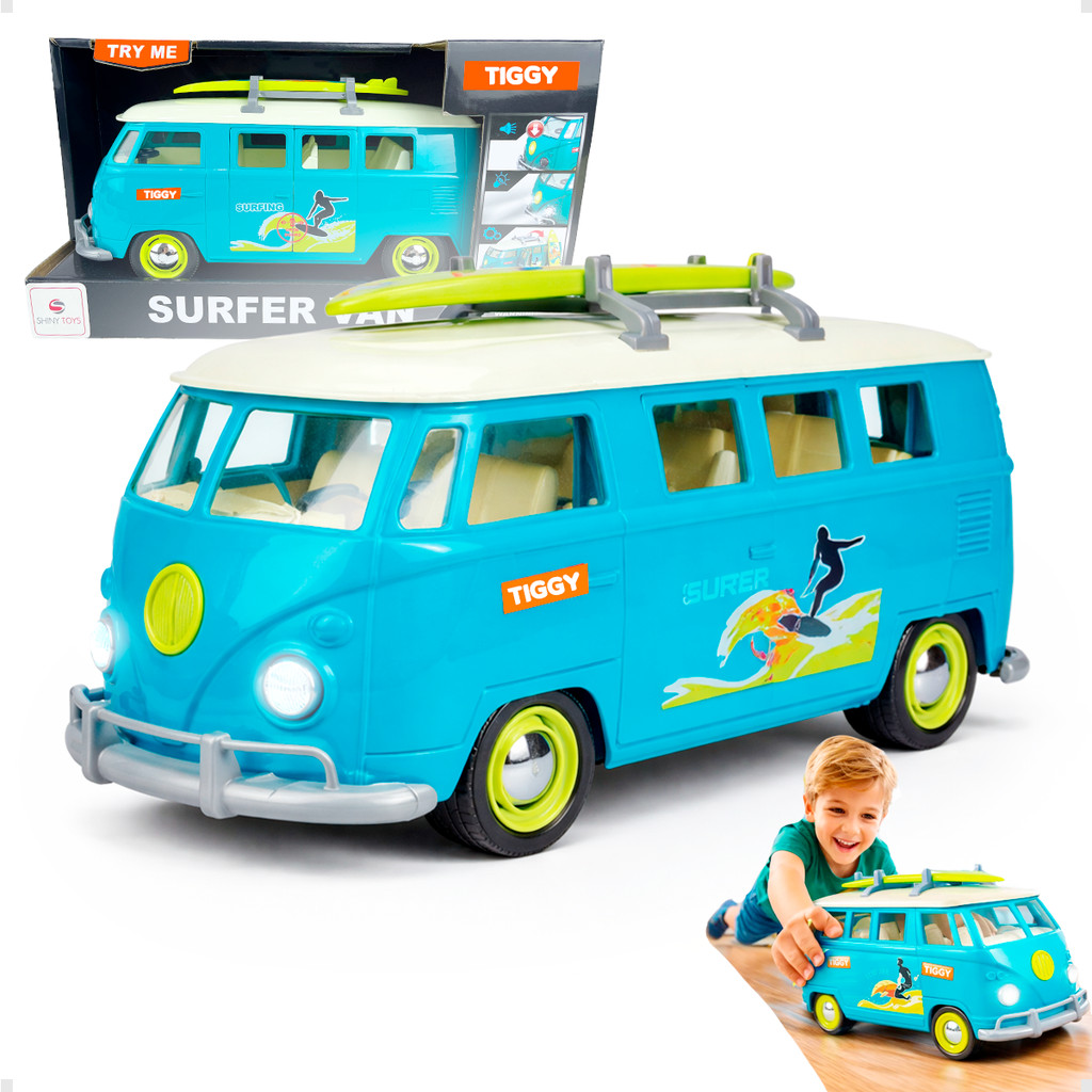 Brinquedo Carrinho Miniatura Van de Surf Fricção Com Luz e Som Coleção - Tiggy