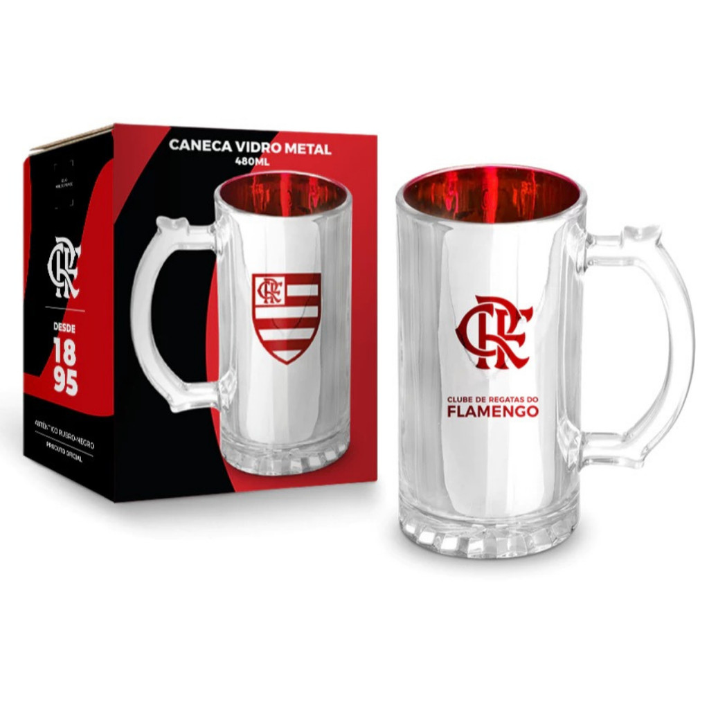 CANECA VIDRO METALICA FLAMENGO  480ML 13385