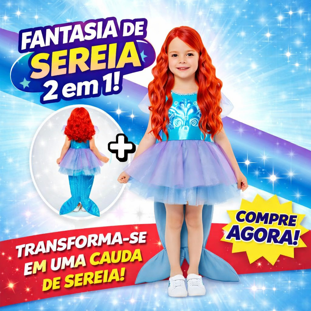 Fantasia Sereia Vestido Luxo Carnaval Infantil Princesa Ariel Tutu Com Calda