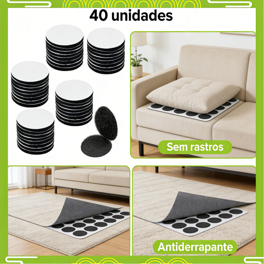 Preto redondo sem costura dupla face adesivo velcro velcro tapete sofá fixação adesivos 40 peças