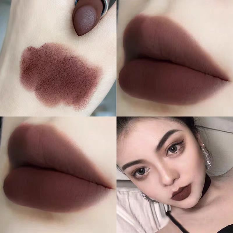 Ins Super quente gótico estilo europeu americano batom fosco roxo escuro preto roxo Chocolate marrom tia batom