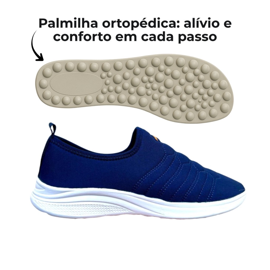 Tênis Ortopédico Massageador com Palmilha Anatômica Alívio Fascite Plantar e Esporão