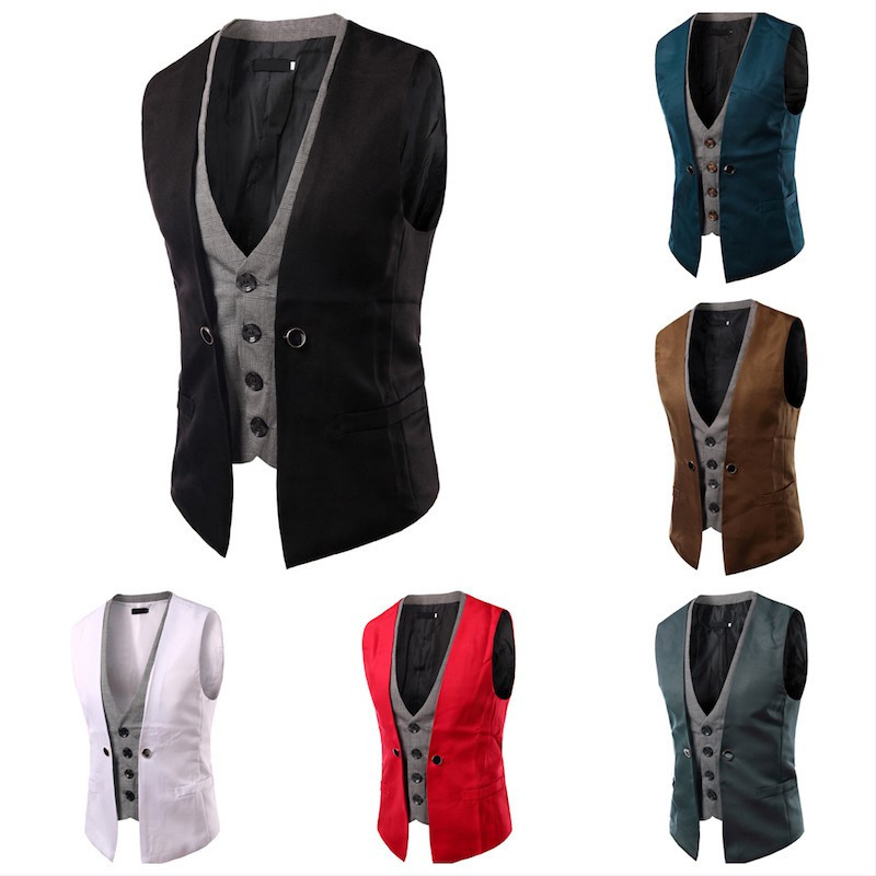 Colete Casual Masculino, Camisetas Sem Mangas de Marca de Qualidade, Conjunto de Duas Peças Faux KA9S