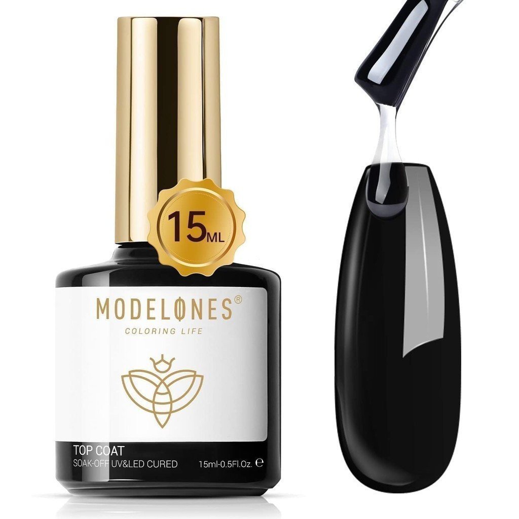 modelones Gel Top Coat, 15ml Esmalte em Gel Sem Resíduos, Top Coat de Alto Brilho, Brilhante e de Longa Duração para Unh