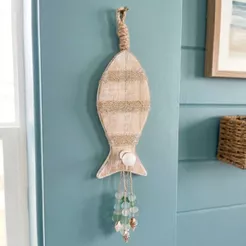 Enfeite Decorativo Para Pendurar - Peixe - Bege - 23,5x7cm - 1 unidade - Rizzo