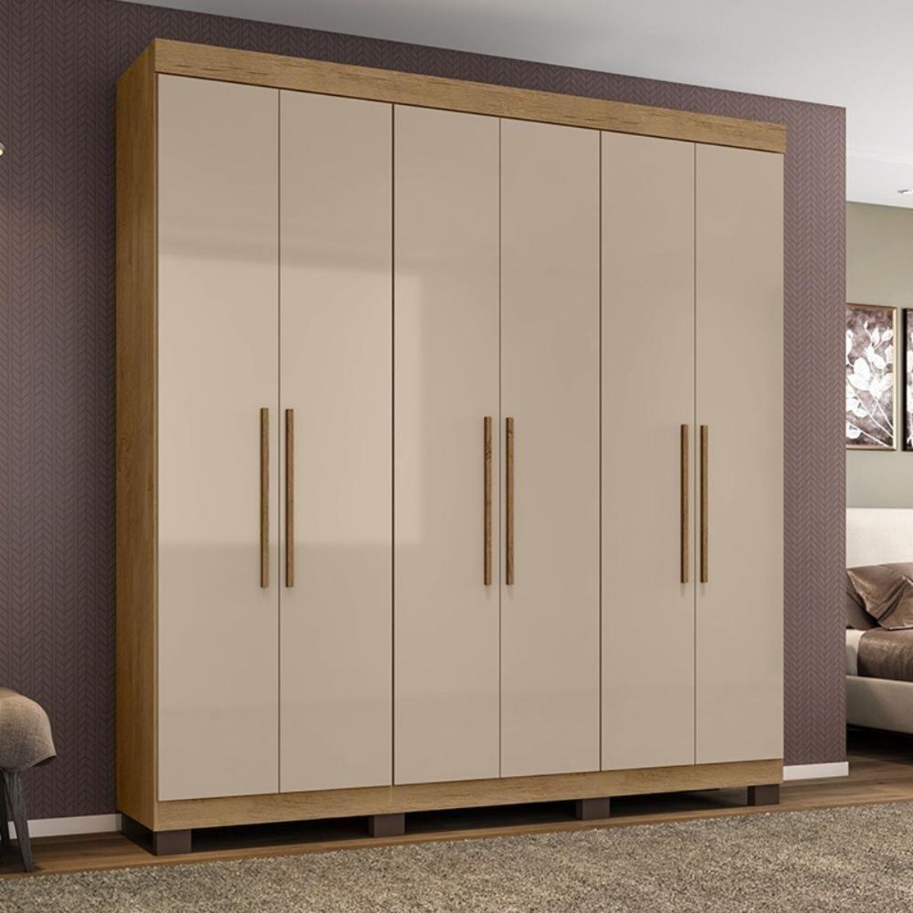 Guarda Roupa Guarda-Roupa Mônaco 6 Portas Dobradiça metálica 4 Gavetas Amêndoa Off White