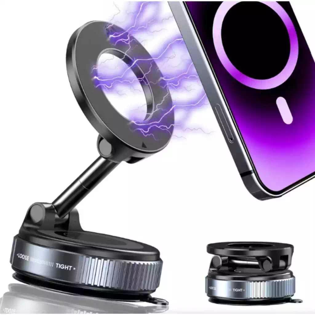 Suporte Celular Carro Imã Ventosa Super Forte Braço Articulado Giro Total 360° Para Smartphones Painel e Para-brisa