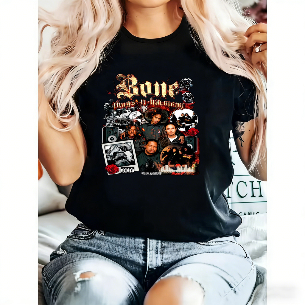 Camiseta Masculina Bone Thugs N Harmony Estampa Multicolorida Moderna Retro Estilo Hip Hop