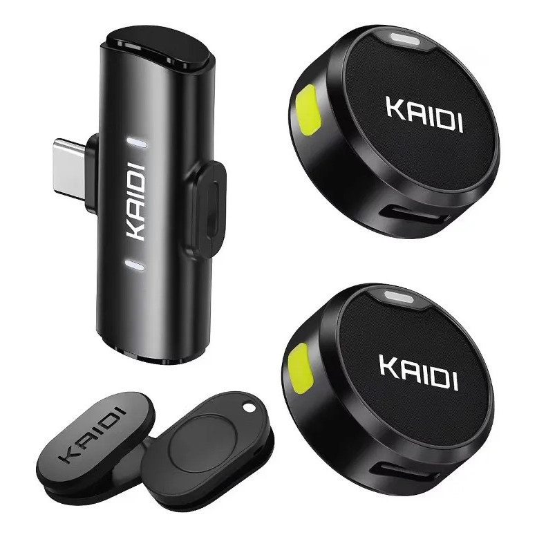 Microfone Lapela Sem Fio Kaidi Kmf4 Androide iPhone Duplo
