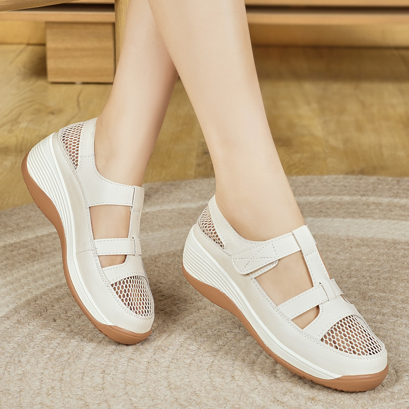 Imagem Sapatos Casuais Femininos De Malha Com Alça Em T , Sola De Balanço Macia , Antiderrapante , Para Mãe