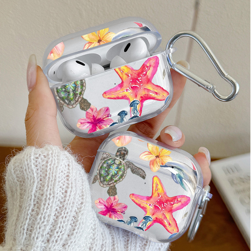 Capa De Fone De Ouvido Para AirPods Pro3/Pro2/Pro Tropical Marinho Hibisco Caso 