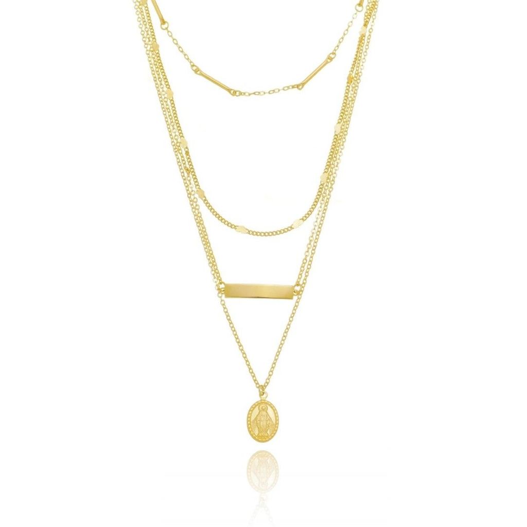 MIX DE COLARES NAT NOSSA SENHORA DAS GRAÇAS FOLHEADO A OURO 18K em Oferta na Shopee