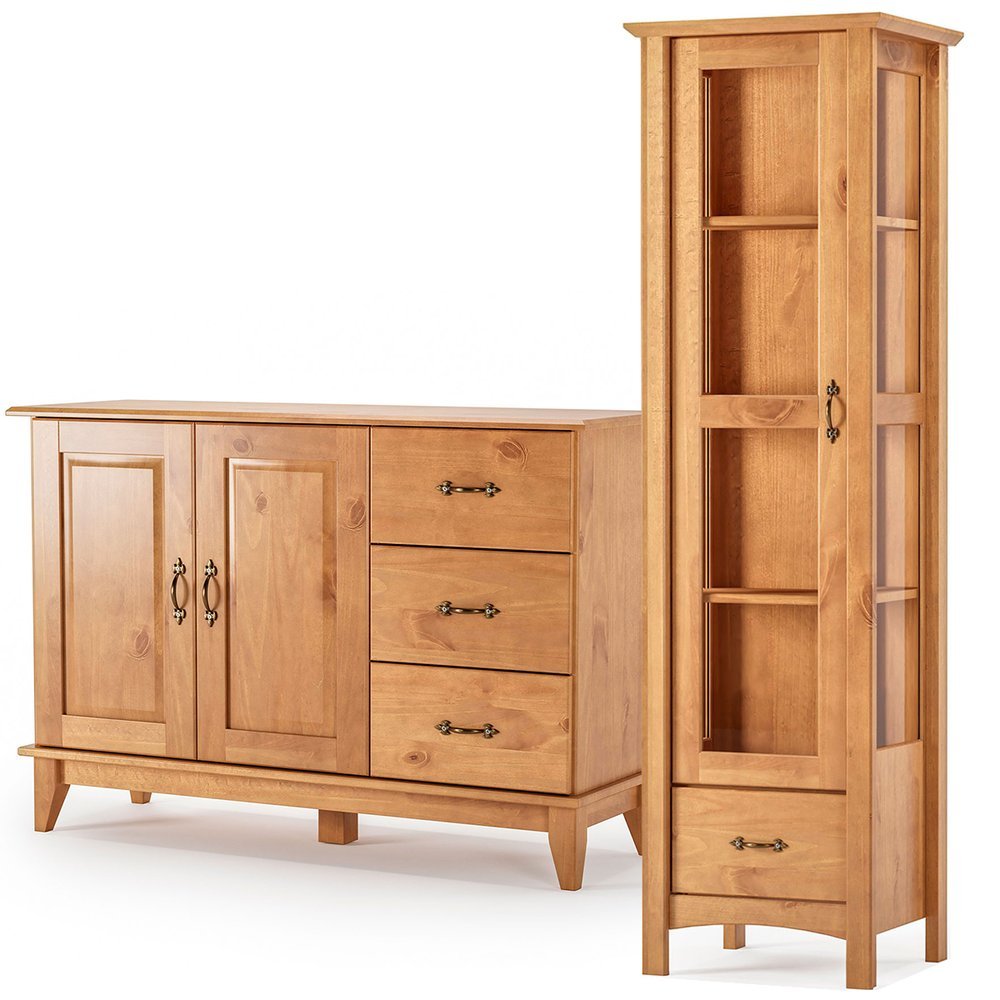 Buffet Aparador 2 Portas 3 Gavetas 120 cm e Cristaleira 1 Porta Bella Carvalho Fosco