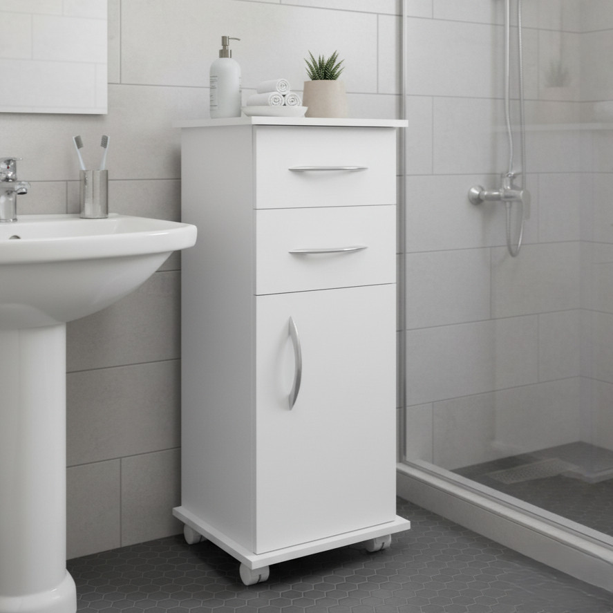 Armário Organizador com 1 Porta, 2 Gavetas e Rodinhas - Ideal para Banheiro