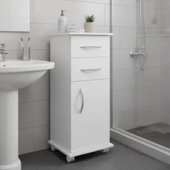 Armário Organizador com 1 Porta, 2 Gavetas e Rodinhas - Ideal para Banheiro