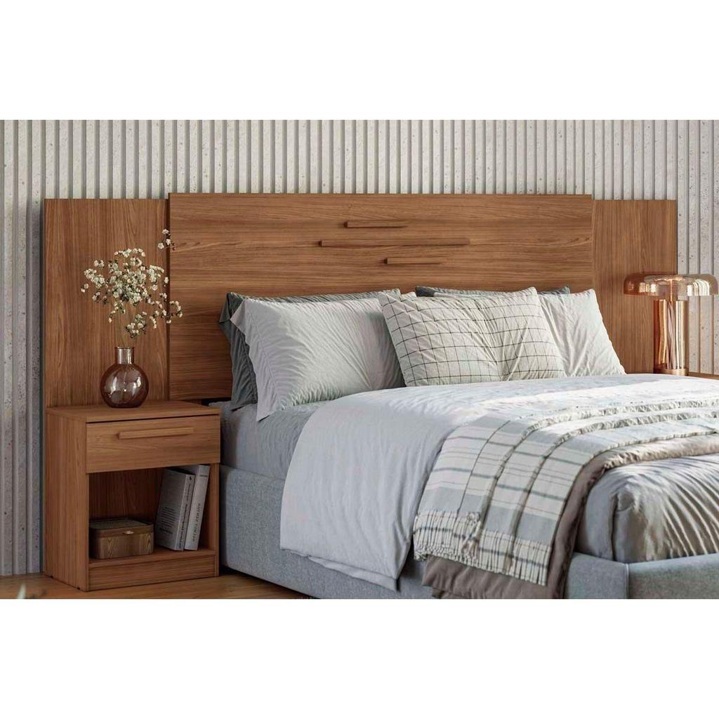 Cabeceira Cama Box Madeirado Jatoba/Ebano Casal/Queen Havana Plus 2 Mesas c/ 2 Gavetas Jatoba/Ebano - Santos Andirá em Oferta na Shopee