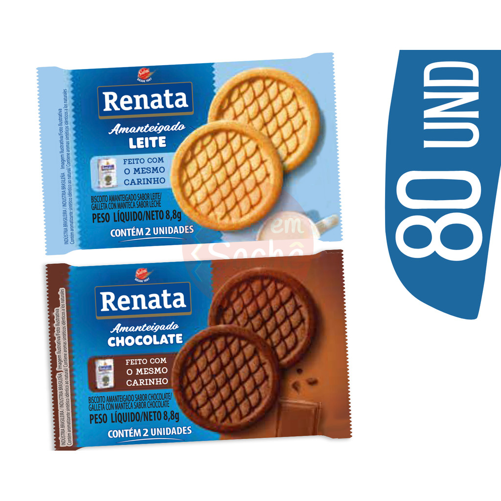 Kit Biscoito Amanteigado Sache Renata Chocolate e Leite Bolacha - 80 und em Oferta na Shopee
