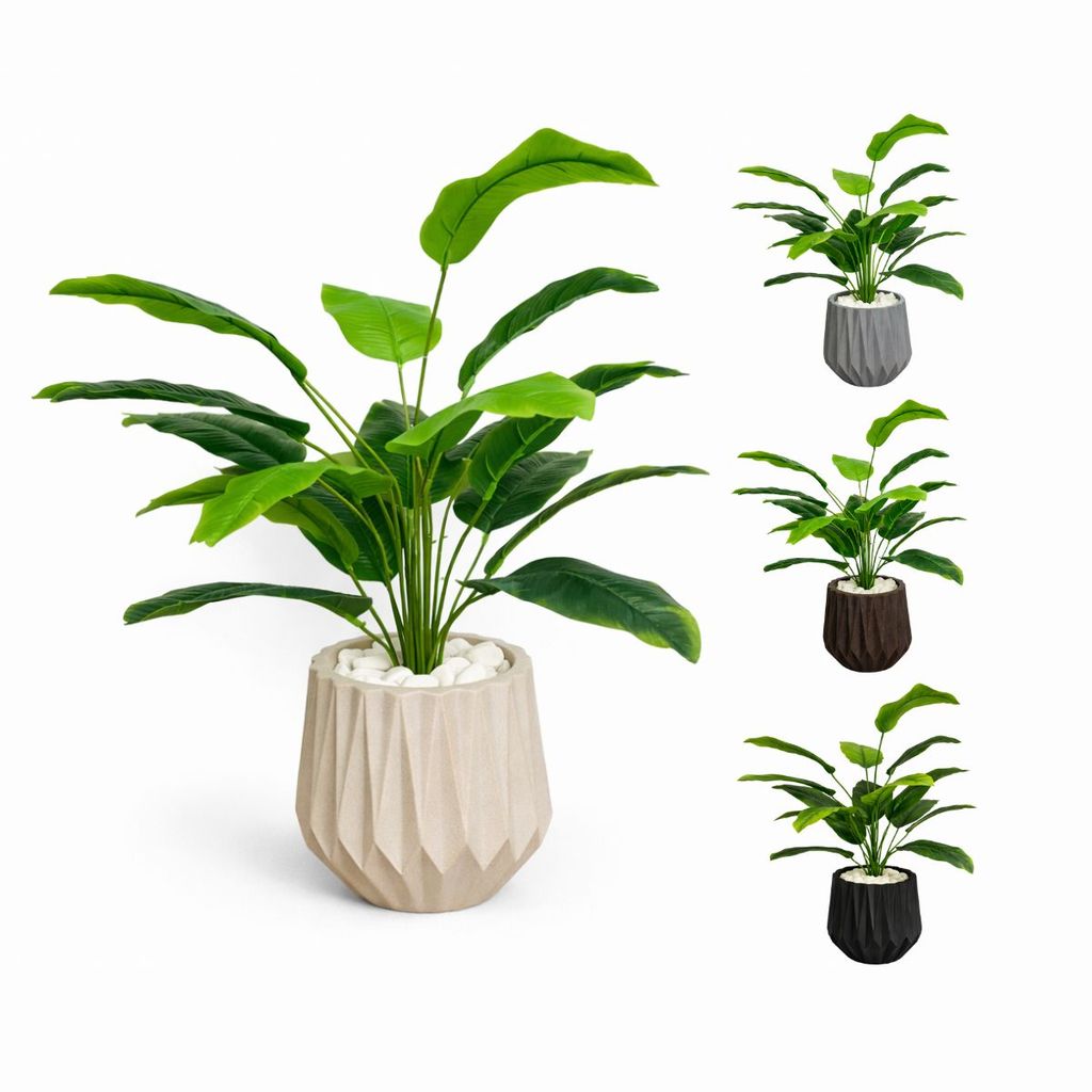Planta Artificial Bananeira Com Vaso Origami Polietileno Decoração