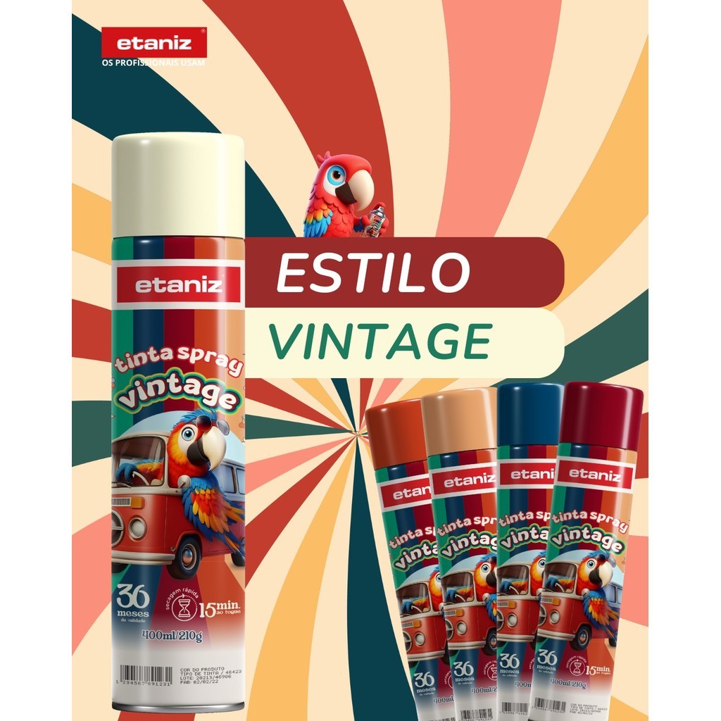 Spray Etaniz Vintage Cores Criativas 400ml – Todas Cores - Secagem Rápida - Cores Antigas - QUALIDADE GARANTIDA em Oferta na Shopee