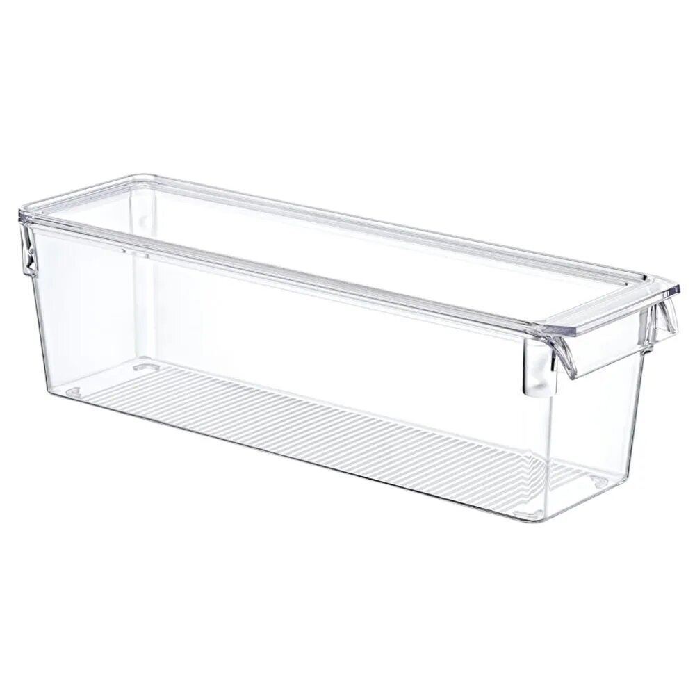 Organizador De Geladeira Com Tampa Puxador Mood 36cm P Transparente Empilhável Acrílico Multiuso