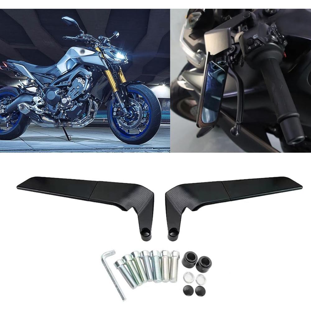 PARA MT-09 2020-2021-2022-2023-2024 Espelho Retrovisor Invisível Asa de Vento Espelho Retrovisor Ajustável 360 °   Espel