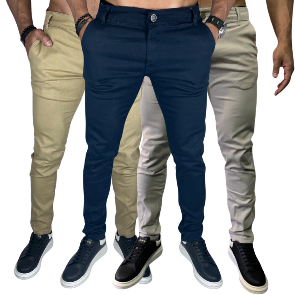 Conjunto 3 Calça Masculina Sarja Bolso Embutido PDR