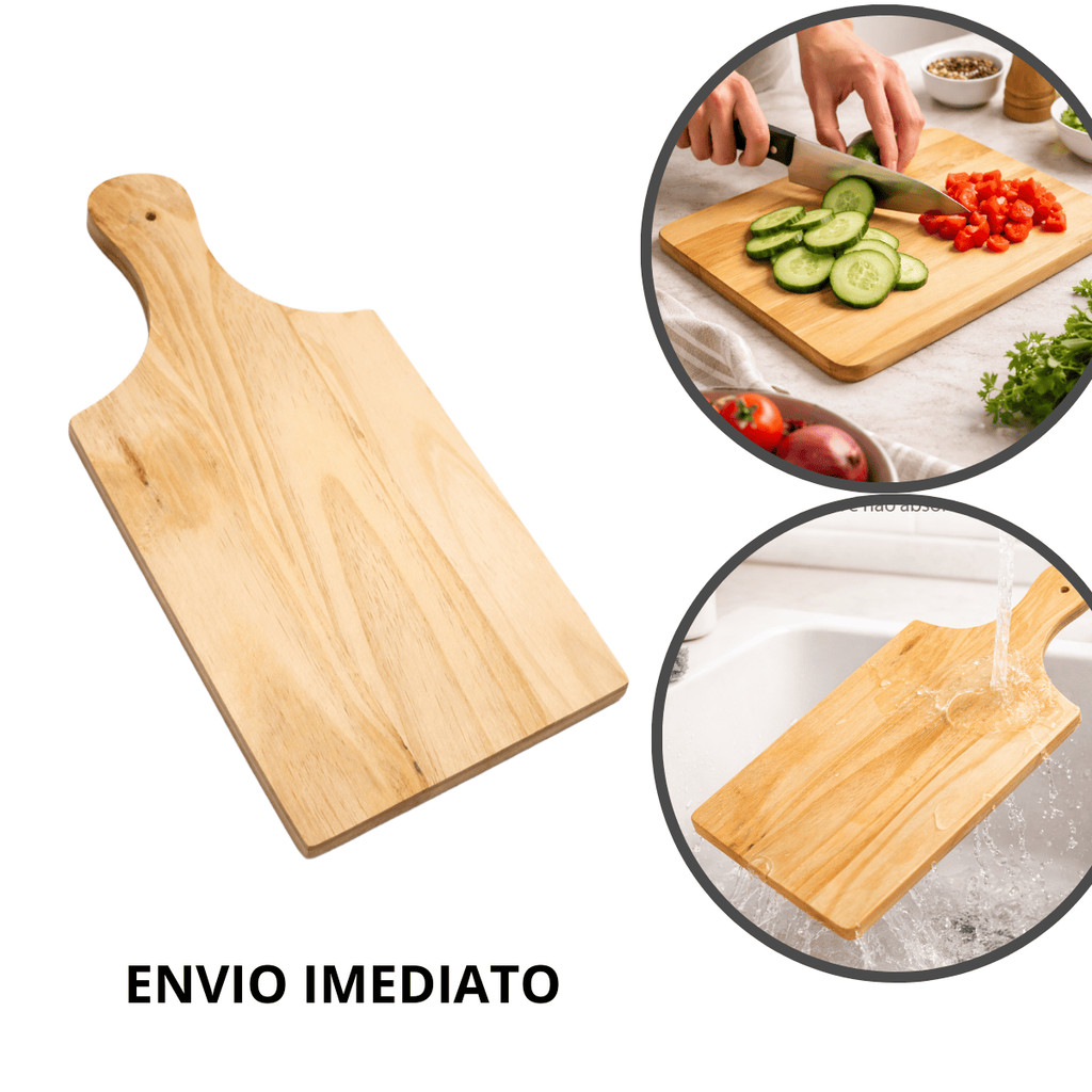 Tábua de Madeira com Cabo para Corte e Churrasco