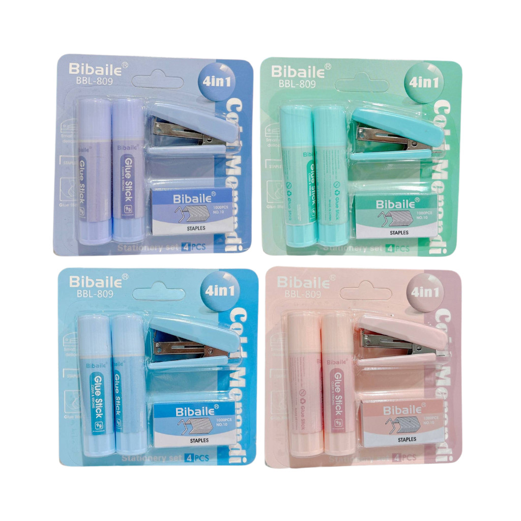 KIT Office Slin 4 Peças - Mini Grampeador + Grampo + Cola Bastão - IMPORTADO - BLISTER em Oferta na Shopee