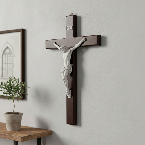 Crucifixo De Parede Marmore Com Madeira 30cm Cruz Lindo em Oferta na Shopee