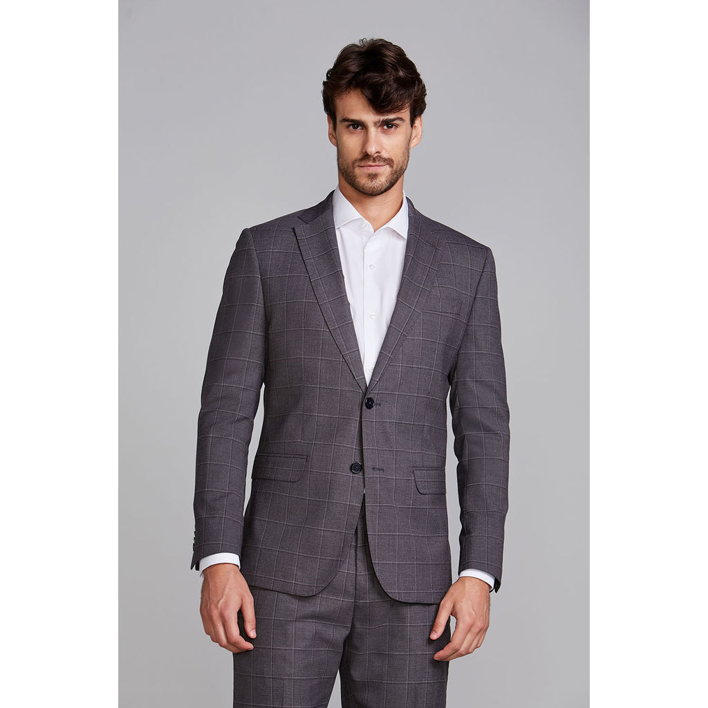 Terno Slim Fit PV Xadrez - Cinza Chumbo