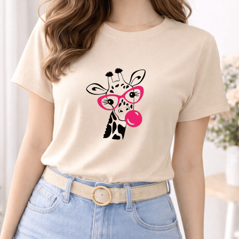 Camiseta Feminina Juvenil Infantil Adulto Estampada Girafa Estilosa e fofa DTF Blusa 100% Algodão