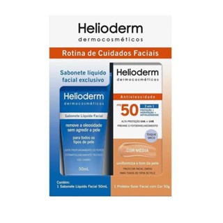 Kit Facial Helioderm – Sabonete Líquido Facial 50ml + Protetor Solar FPS 50 Cor Média 50g em Oferta na Shopee