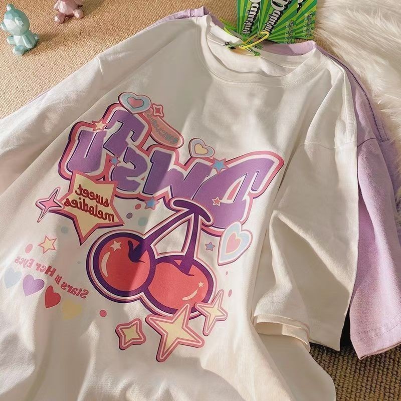 Novo Estilo Coreano Versão Ladies T-Shirt de manga curta 2024 Estilo Dongdaemun Moda Popular All @