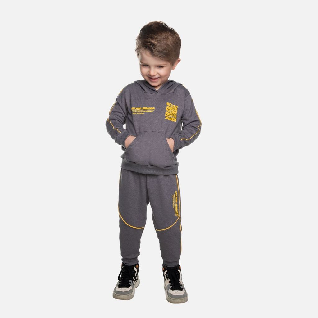 Conjunto Moletom com Capuz e Calça Moletom Cinza Infantil Menino Have Fun 29483
