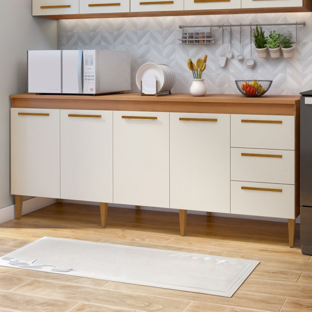 Balcão Atenas 4 Portas e 3 Gavetas  Nature/Off White