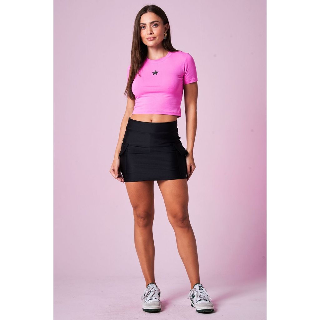 Short Saia Up Glam Com Bolso Cargo Planet Girls Preto em Oferta na Shopee