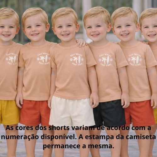 Conjunto Infantil Menino Camiseta First Waves e Shorts Texturizado Sem Bolsos  4YOU-  Cativa