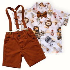 Conjunto Safari Infantil Look Festa, Aniversário e Mesversário Roupa Temática Menino
