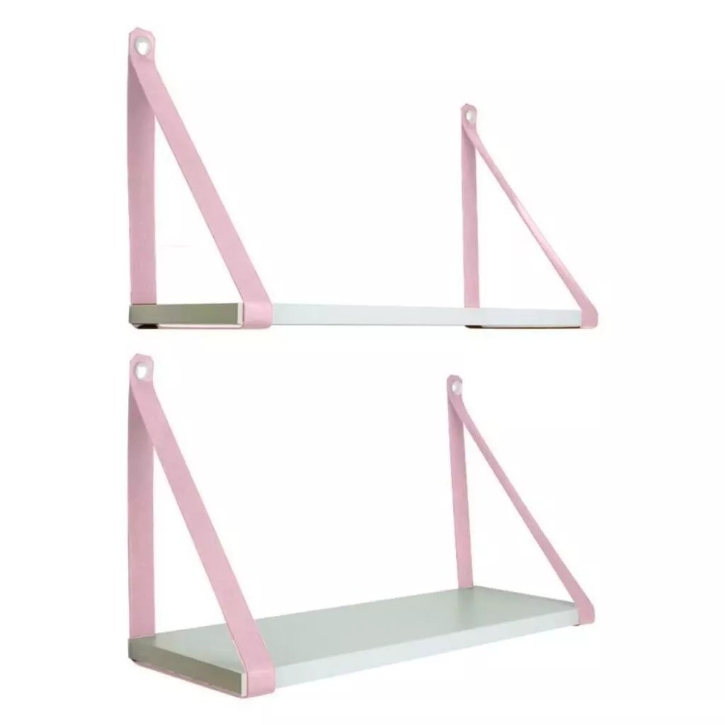 Kit 2 Prateleira Nicho de Parede mdf Branca Com Alça em Couro Varias Cores 45x15 De Comprimento Varias Cores! Oferta! em Oferta na Shopee
