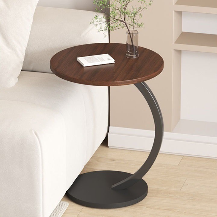 Mesa De Apoio 40X61X31,5CM Pequena Mesa Lateral Curvada Redonda Encaixe Em Moveis Com Base De Metal