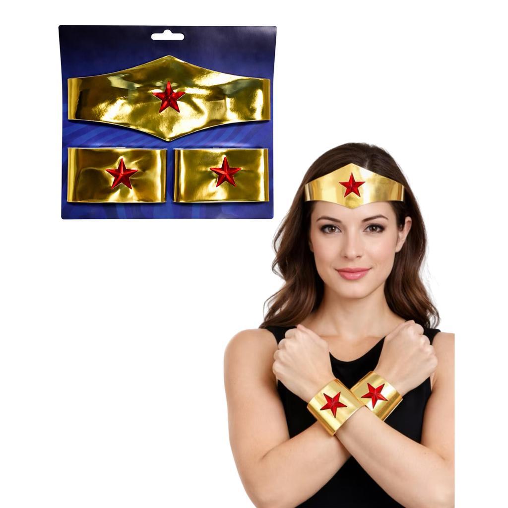 Fantasia Mulher Maravilha Bracelete + Faixa Carnaval festa fantasia princesa  decoracao surpresa