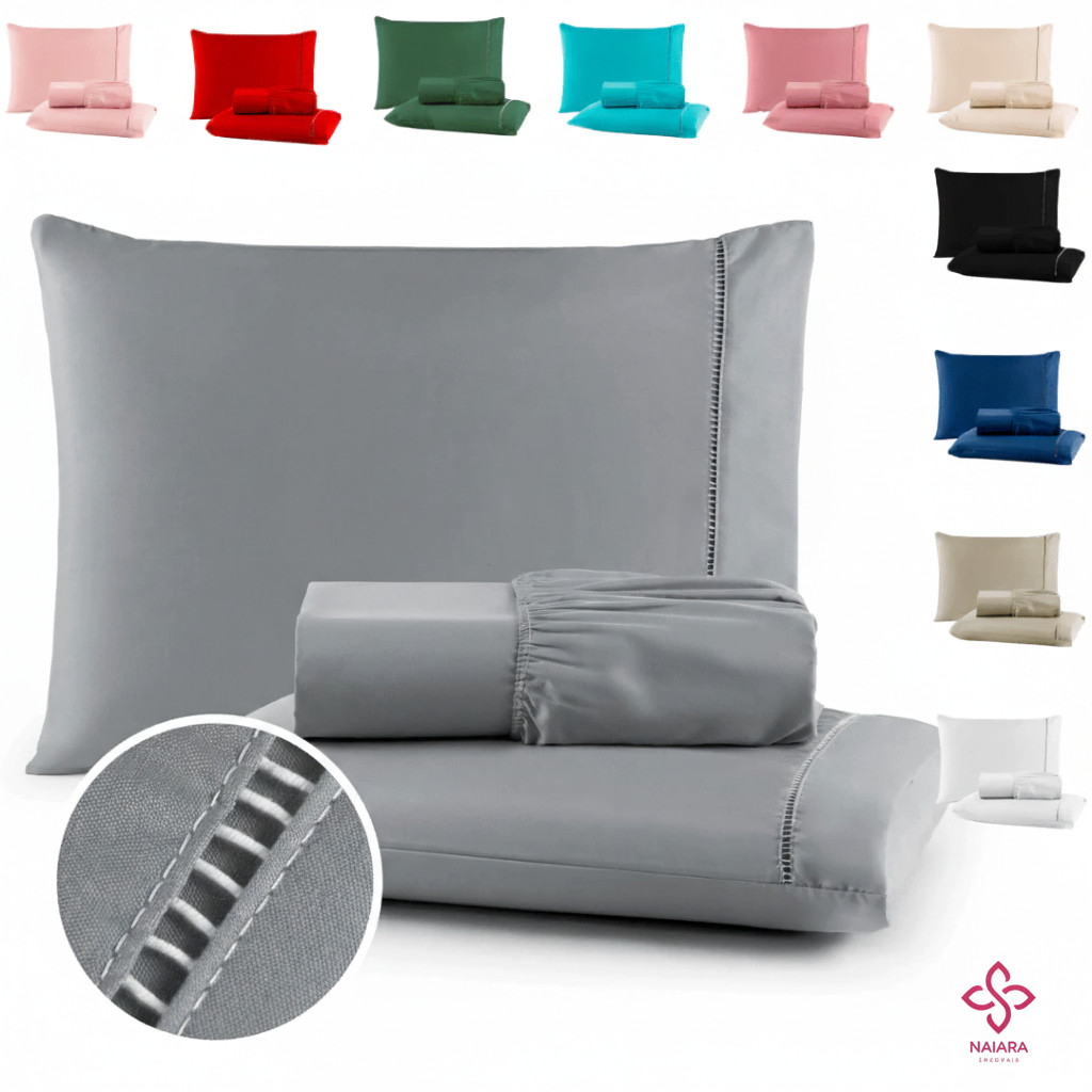 Jogo de Lençol 400 Fios Cama Casal, Solteiro, Queen e King Kit 03 Peças Percal Flex C/ Ponto Palito em Oferta na Shopee