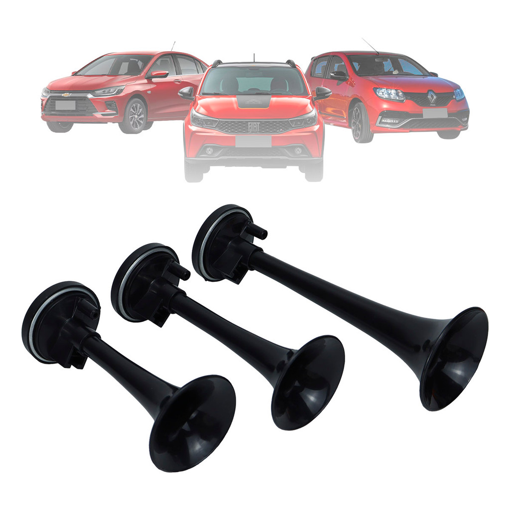 Buzina Ar Verdureiro Pneumática 3 Cornetas Ar Comprimido Caminhão Carro 12V 24V Preta Bratus em Oferta na Shopee