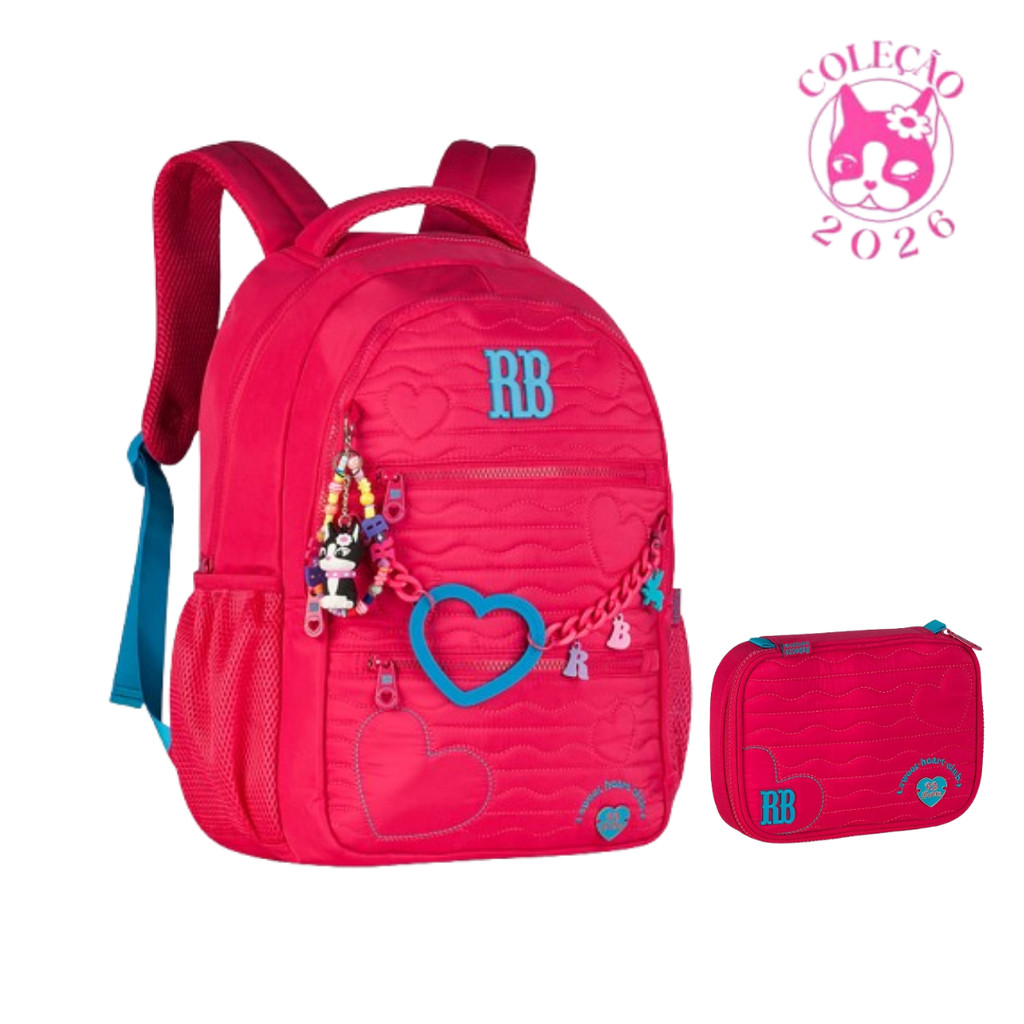 Kit Mochila de Costas e Estojo Rebecca Bonbon Heart Beats - Clio Style